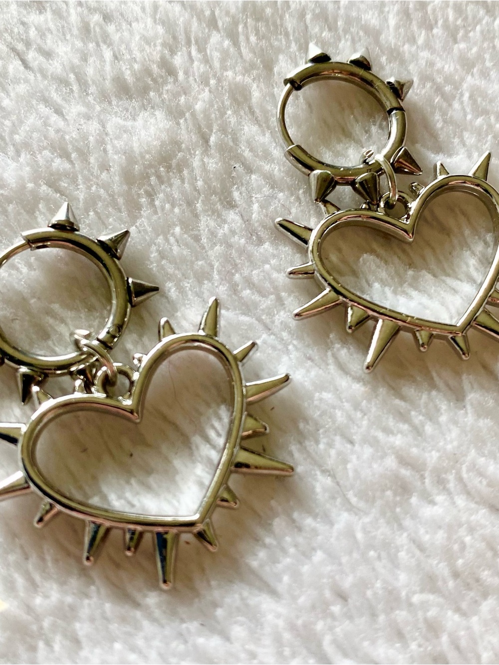 Silver Spike Heart Hoop Earrings - Women's Jewelry